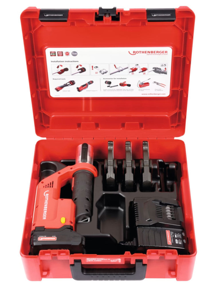 ROMAX CompactTT electro-hydraulic pressing machine, pipe press with M15-22-28 pressing jaw set, 1x2 Ah battery (ROTHENBERGER 1000002118)