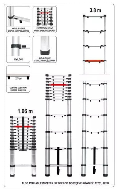 Teleszkópos létra aluminium 3.8 m 13 fokos (17701)