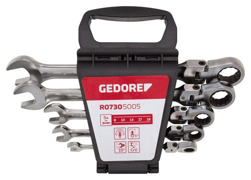 Ratcheting Combination Spanner Set with Flex-Head 8-19mm, 5-piece (GEDORE R07305005)