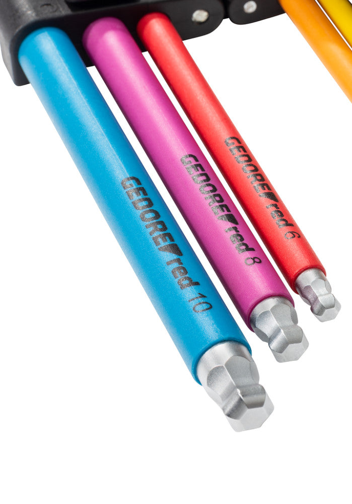 Színes imbuszkulcs készlet tartóban 1.5-10mm, 9részes, hosszú, gömbvégű (GEDORE R36601009)