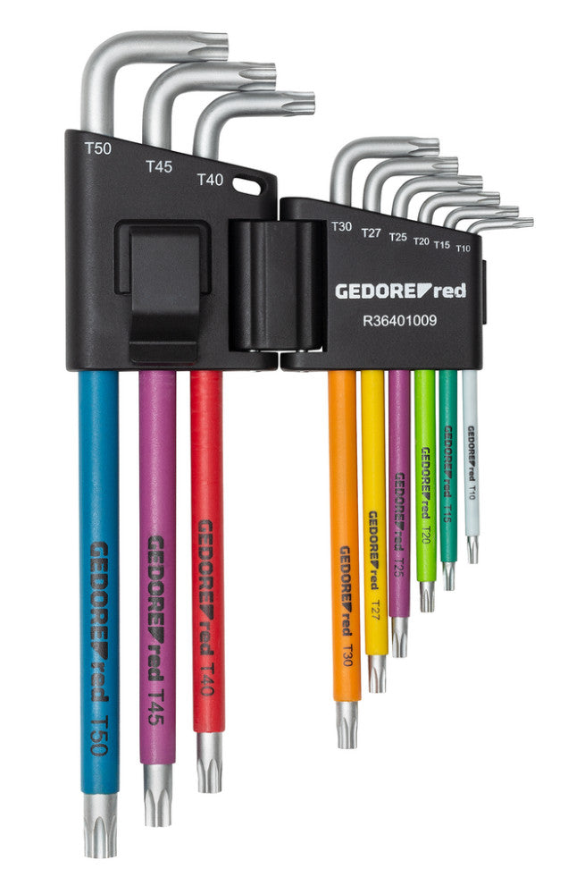 Torx színes imbuszkulcs készlet tartóban T10-T50, 9 részes, hosszú (GEDORE R36401009)