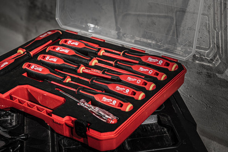 VDE Csavarhúzó 3 oldalú markolattal 12 darabos készlet (SL/PH/PZ/Torx) (MILWAUKEE 4932479095)