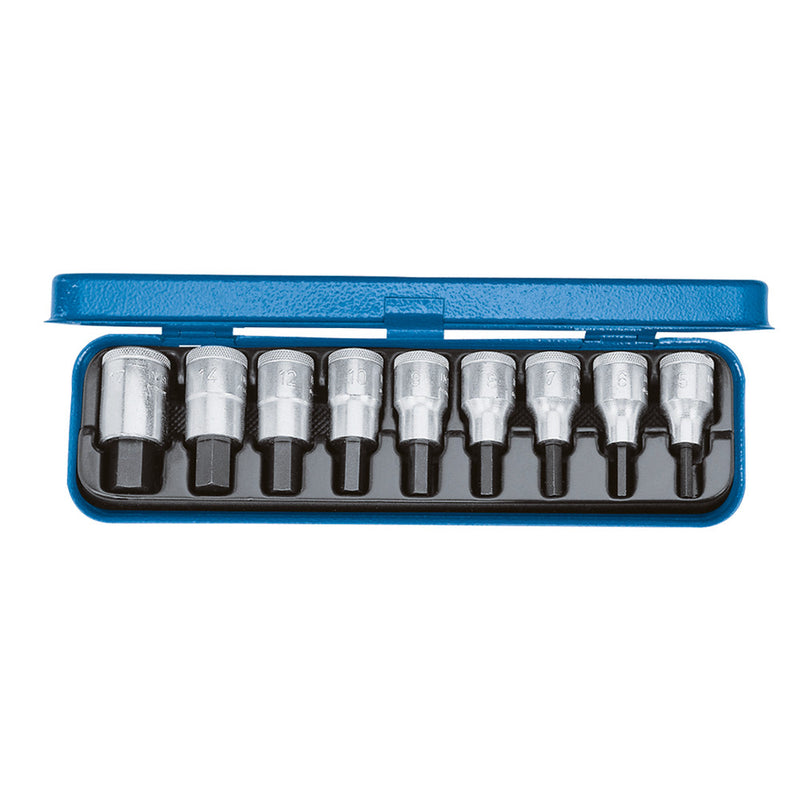 1/2" Hexagon bit socket set, 9 pieces, internal hexagon 3/16-5/8" (GEDORE IN 19 PA)