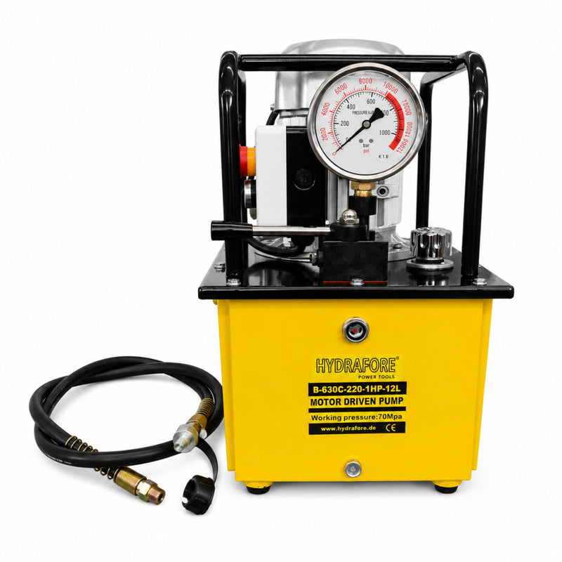 Egyszeres működésű elektromos hajtású tápegység (kéziszelepes 700Bar-0.75kW/220V-12L) (B-630C-220-1HP-12L)