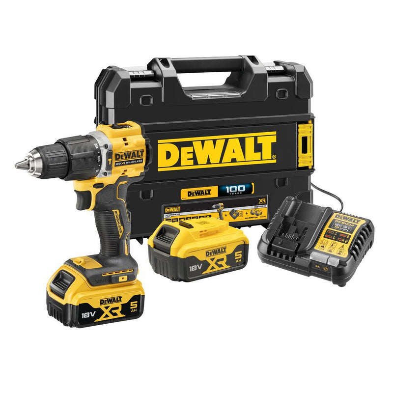 18V/2x5Ah XR Brushless Compact Drill Driver with Case (DeWALT DCD100YP2T-QW)
