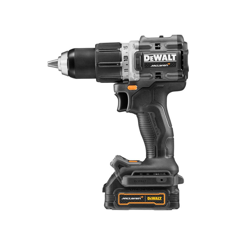 18V/2x1.7Ah XR McLaren PowerStack Kompakt Ütvefúró akkuval és töltővel TSTAK kofferben (DeWALT DCD85ME2GT-QW)