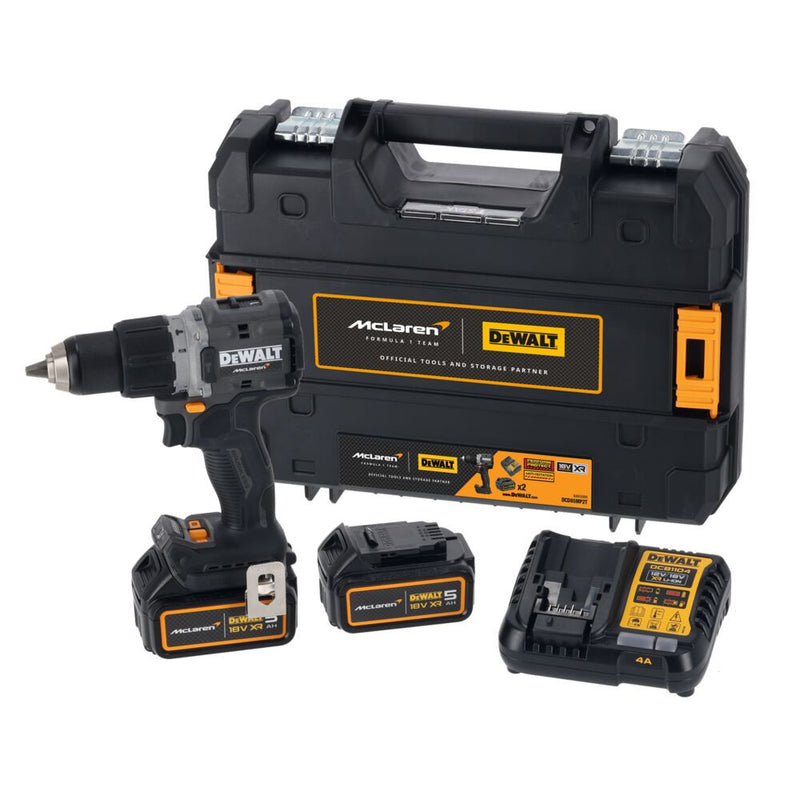 18V/2x5Ah XR McLaren ütvefúró-csavarozó akkuval és töltővel TSTAK kofferben (DeWALT DCD85MP2T-QW)
