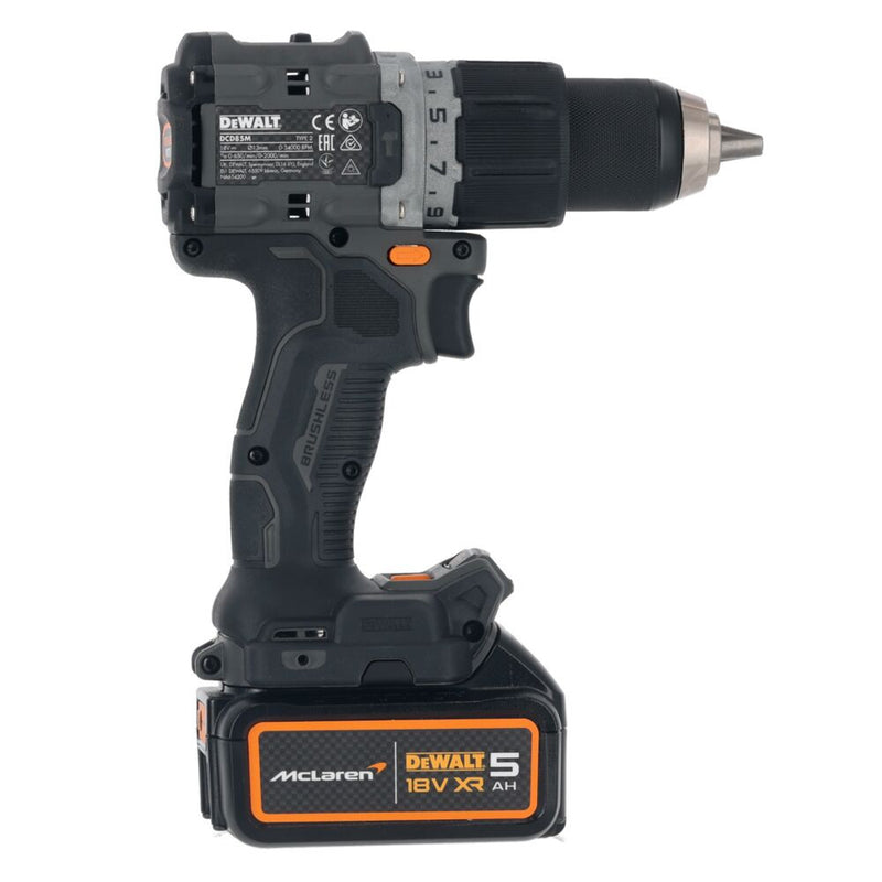 18V/2x5Ah XR McLaren ütvefúró-csavarozó akkuval és töltővel TSTAK kofferben (DeWALT DCD85MP2T-QW)