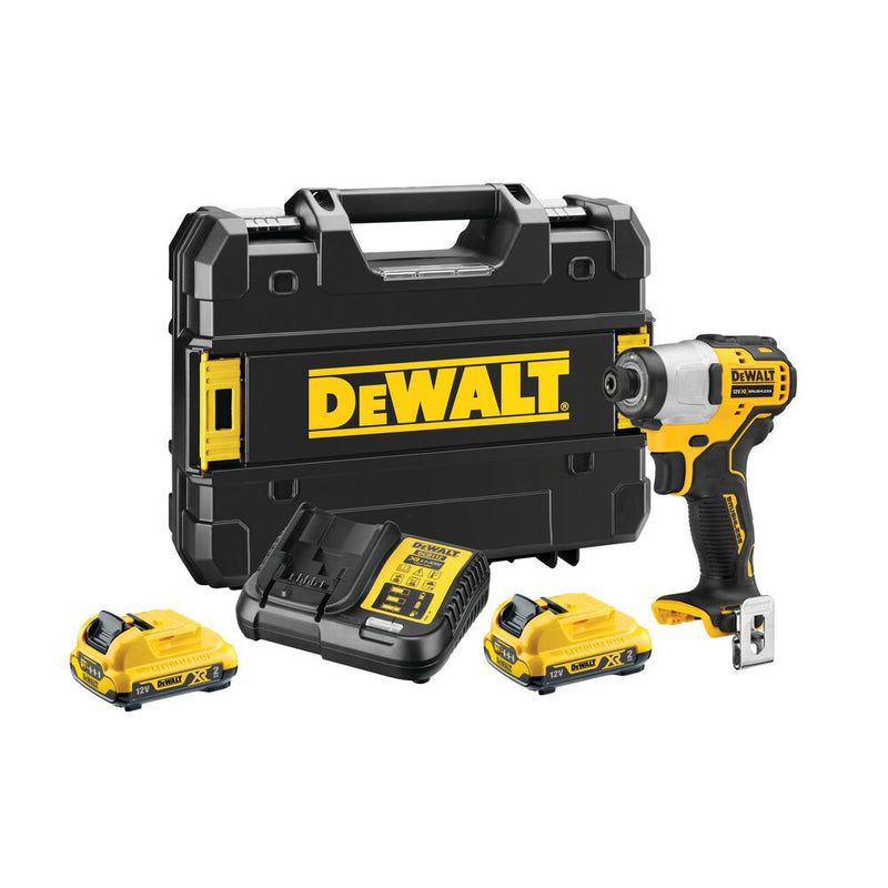 12V/2x2Ah Kefementes 1/4" Ütvecsavarozó, töltő, koffer (DeWALT DCF801D2-QW)