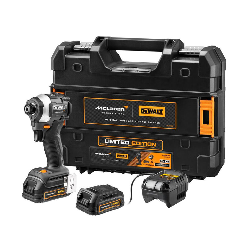 18V/2x1.7Ah XR McLaren PowerStack Compact Impact Driver with Battery, Charger in TSTAK Case (DeWALT DCF85ME2GT-QW)