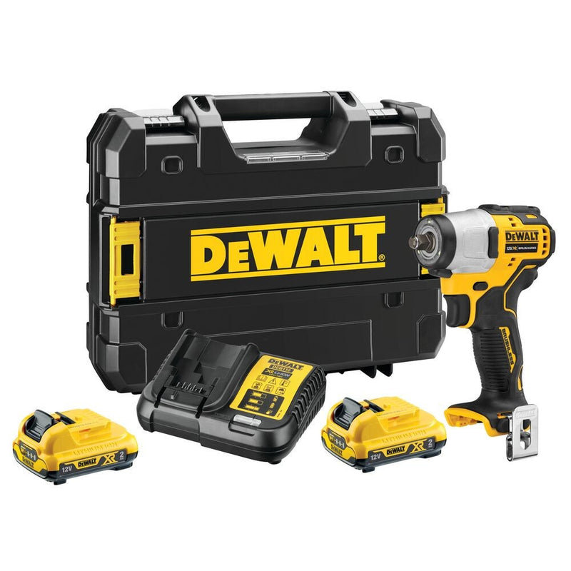 12V/2x2.0Ah Akkus, Kefementes 3/8"-os Ütvecsavarozógép, koffer (DeWALT DCF902D2-QW)