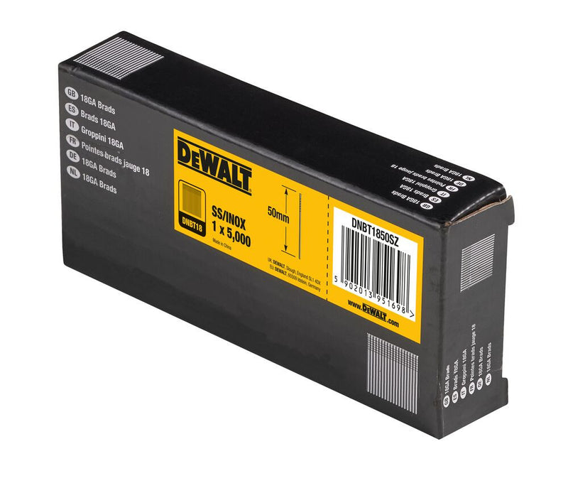 18GA rozsdamentes acél szeg, 1,25x50 mm, 5000 db (DeWALT DNBT1850SZ)