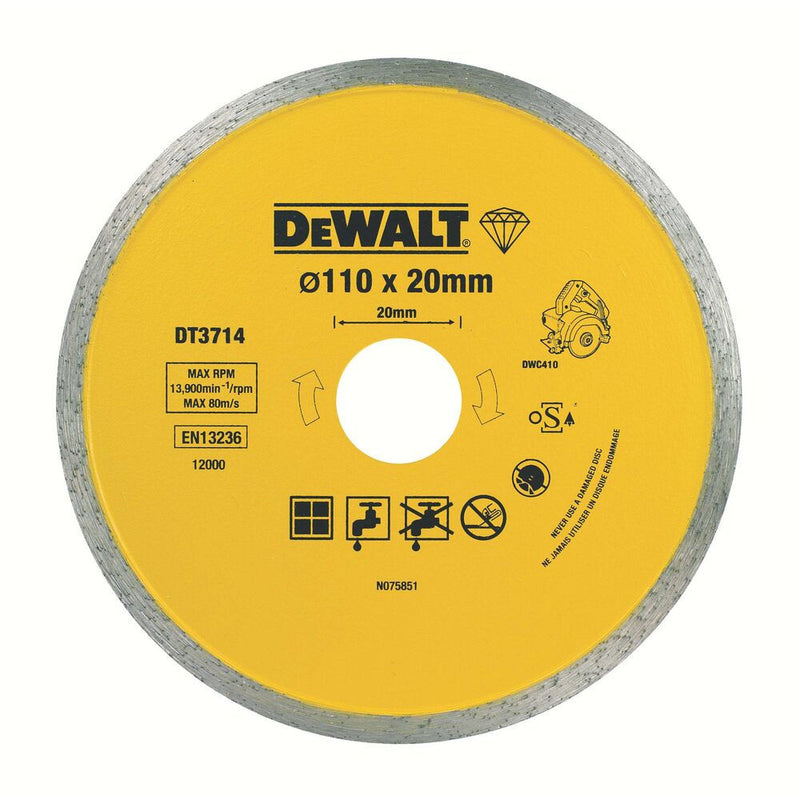 Wet/dry tile cutting diamond blade 110x20mm (DeWALT DT3714-QZ)