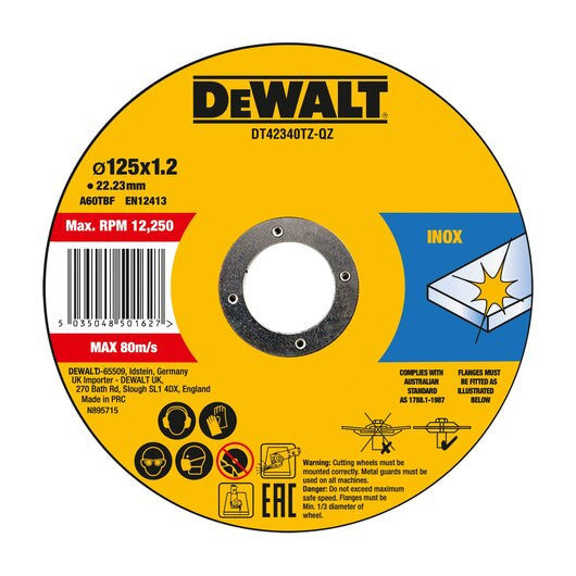 Cutting Disc 125mmx1.2mmx22.23mm Thin INOX (DeWALT DT42340Z-QZ)