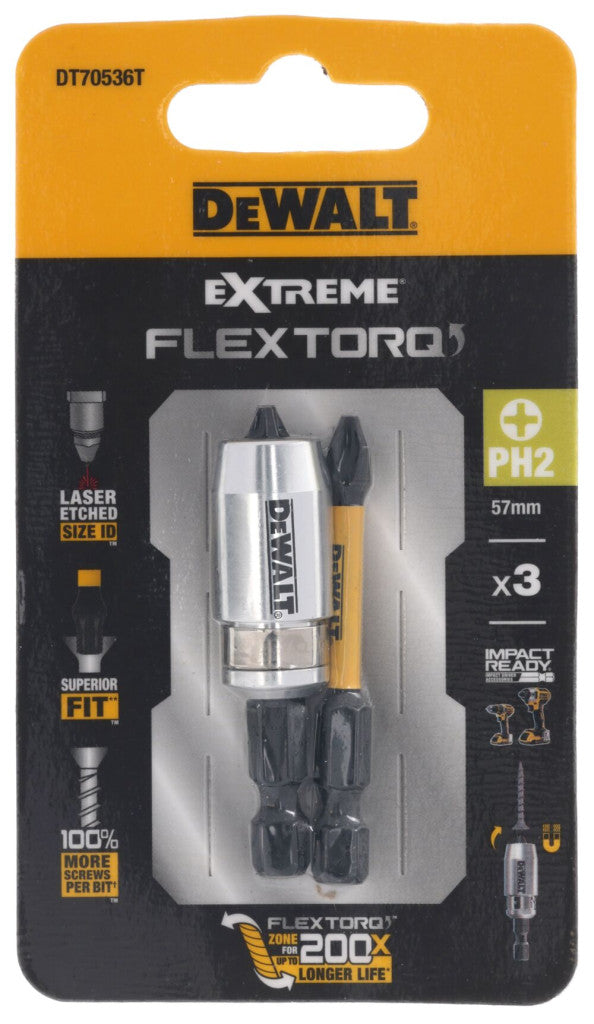 2xPh2 50mm IR Torsion screwdriver bit + bit holder (DeWALT DT70536T-QZ)