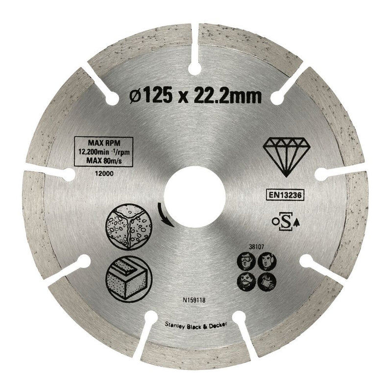 Szegmentált gyémánt vágótárcsa, 125 x 22,2 mm (STANLEY STA38107-XJ)