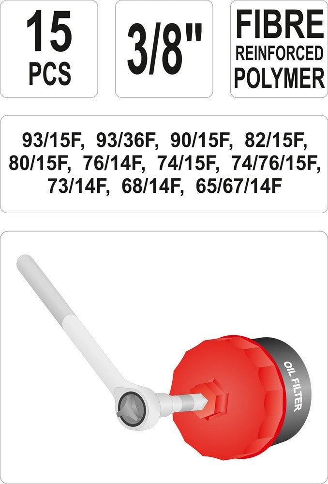 Oil Filter Cap Wrench Set (plastic) 3/8" 15 pcs (YATO YT-0595)