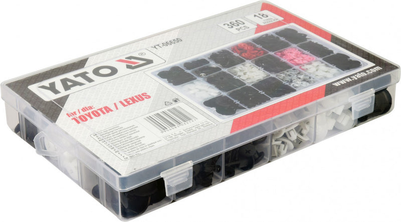 Furatfedő készlet, Műanyag patent készlet 360 részes Toyota/Lexus (YATO YT-06650)