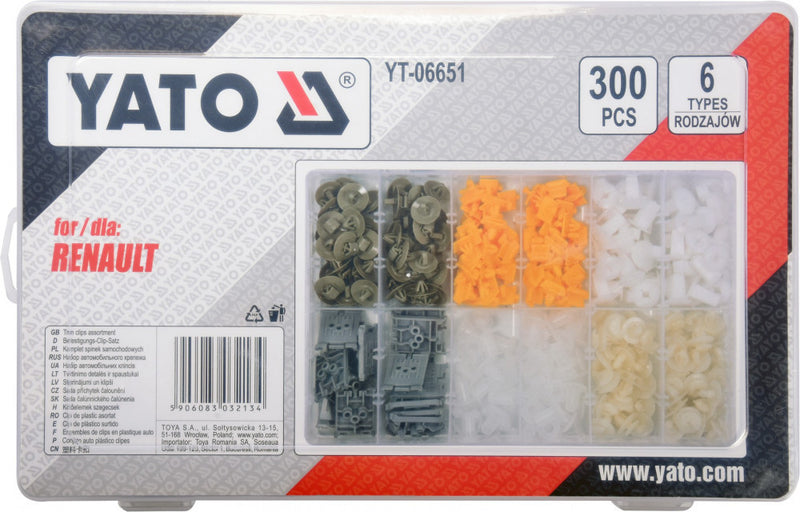 Upholstery clips and hole plugs kit for Renault, 300 pcs (YATO YT-06651)