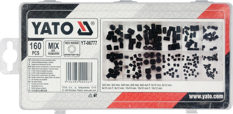 Grub Screw Set, internal hex; 160 pcs (YATO YT-06777)