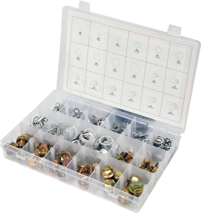 Sump Plug Assortment: Screws and Aluminium Gaskets, 534pcs, 6mm-M20 (YATO YT-06862)
