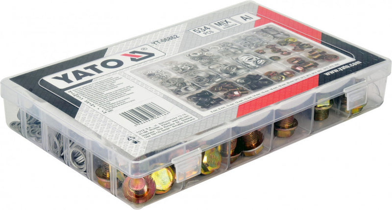 Sump Plug Assortment: Screws and Aluminium Gaskets, 534pcs, 6mm-M20 (YATO YT-06862)