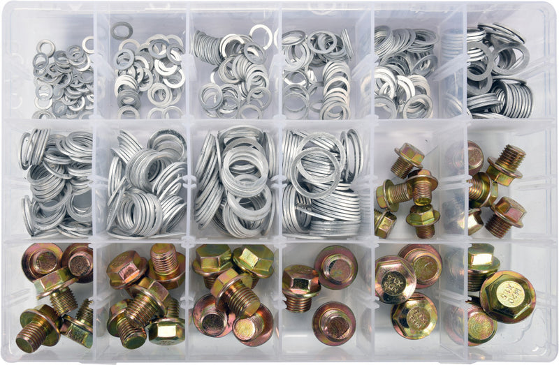 Sump Plug Assortment: Screws and Aluminium Gaskets, 534pcs, 6mm-M20 (YATO YT-06862)
