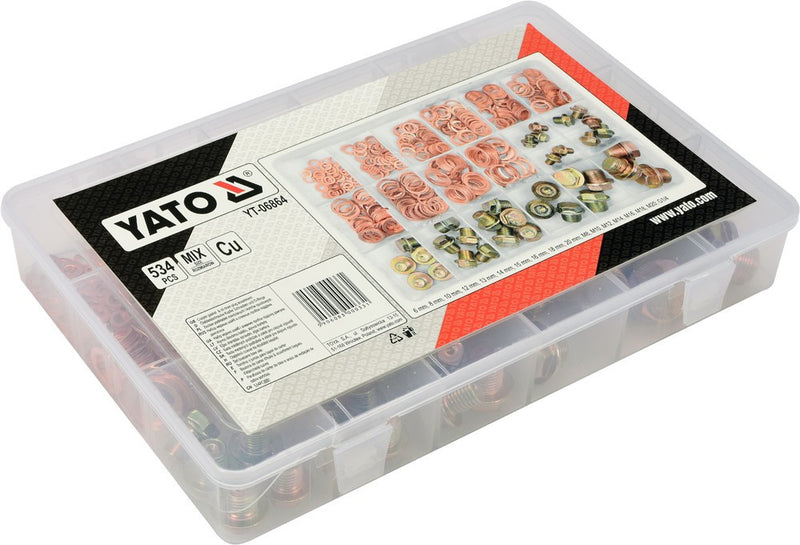 Oil Sump Plug Kit: bolts and copper washers, 534pcs, 6mm-M20 (YATO YT-06864)