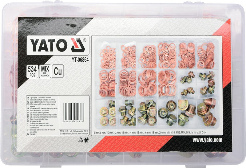 Oil Sump Plug Kit: bolts and copper washers, 534pcs, 6mm-M20 (YATO YT-06864)