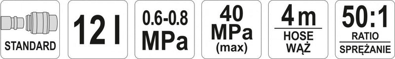 Pneumatikus zsírzó, 12 L, 40 MPa (YATO YT-07067)