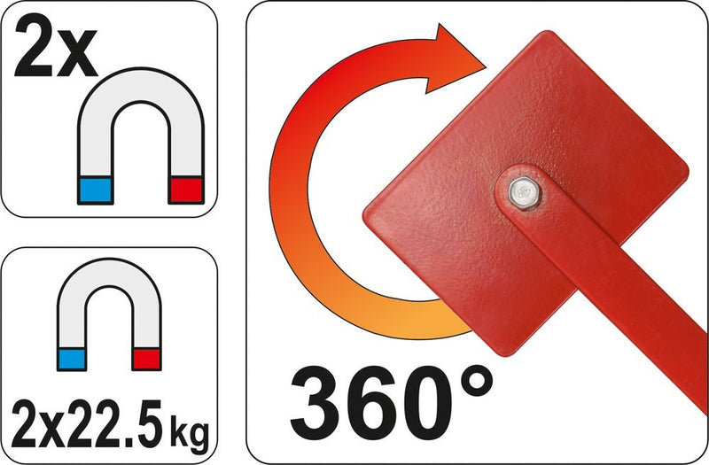 Welding Workpiece Holder Magnet, Adjustable 85x65x22mm /2x22.5kg (YATO YT-0862)