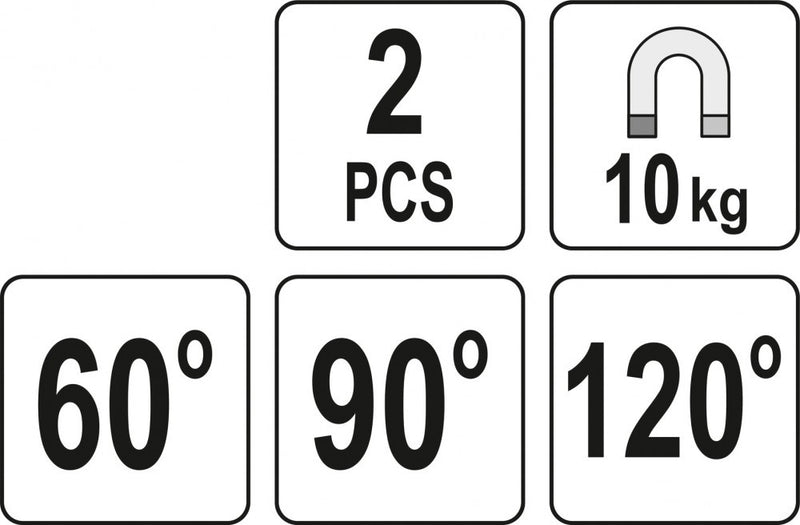 Hegesztési munkadarabtartó mágnes pár, 60-90-120° 10kg (YATO YT-08721)