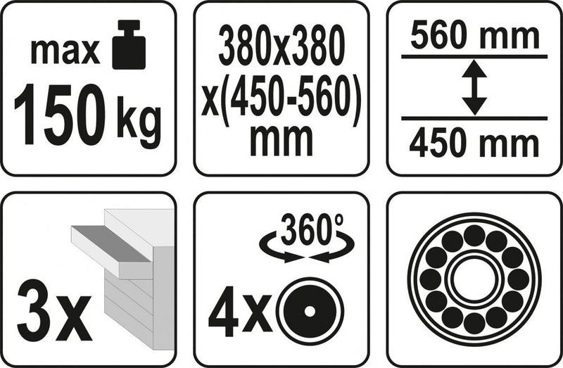 Műhely szék, állítható magasságú, 3 fiókos Műhelyzsámoly, 150kg (YATO YT-08795)