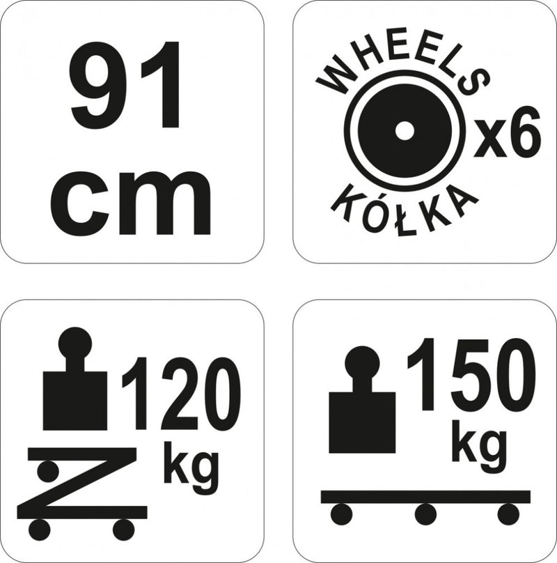 Fémvázas gurulós aláfekvő/szék fejtámlával, 91cm, max. 120/150 kg (YATO YT-08802)