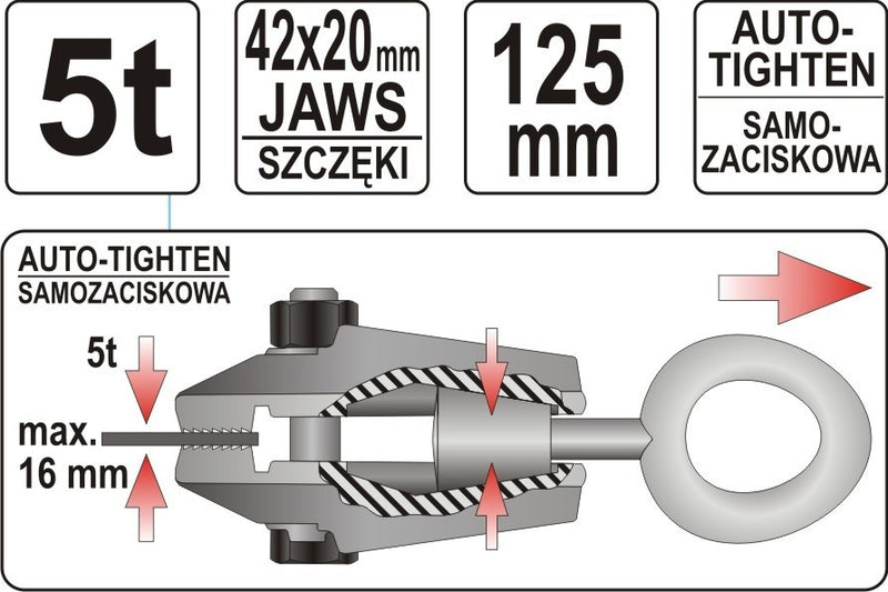 Lemezhúzó egyenes, önszorító pofával, 5 T (YATO YT-2542)