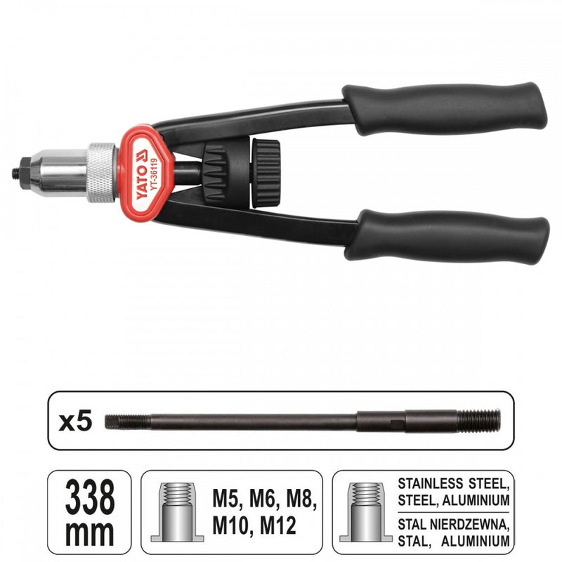 Szegecsanyahúzó karos M5-M12, L:338mm (YATO YT-36119)