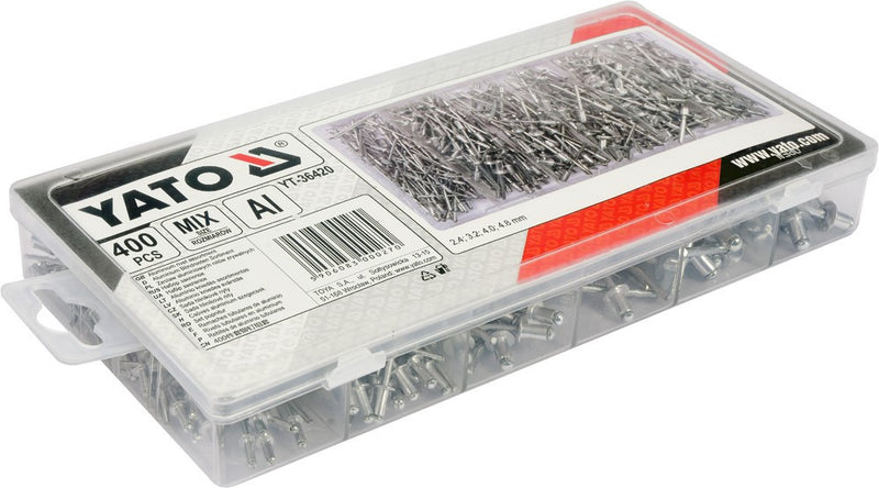 Aluminium Pop Rivet Set, 400 pcs, 2.4-4.8mm (YATO YT-36420)