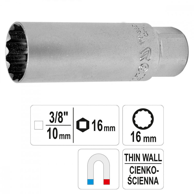 Thin wall spark plug socket 3/8"-16 mm (YATO YT-38511)