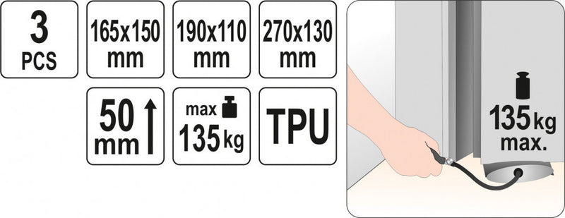 Szerelőpárna pumpás, 0-50mm, 135 kg, 3 darabos (YATO YT-67385)