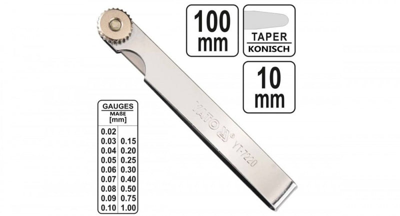 Feeler gauge, 0.02-1 mm, 17 blades, 100 mm (YATO YT-7220)