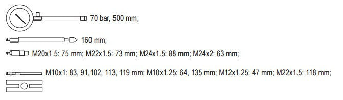 Kompressziómérő óra diesel motorokhoz, 70bar (YATO YT-7307)