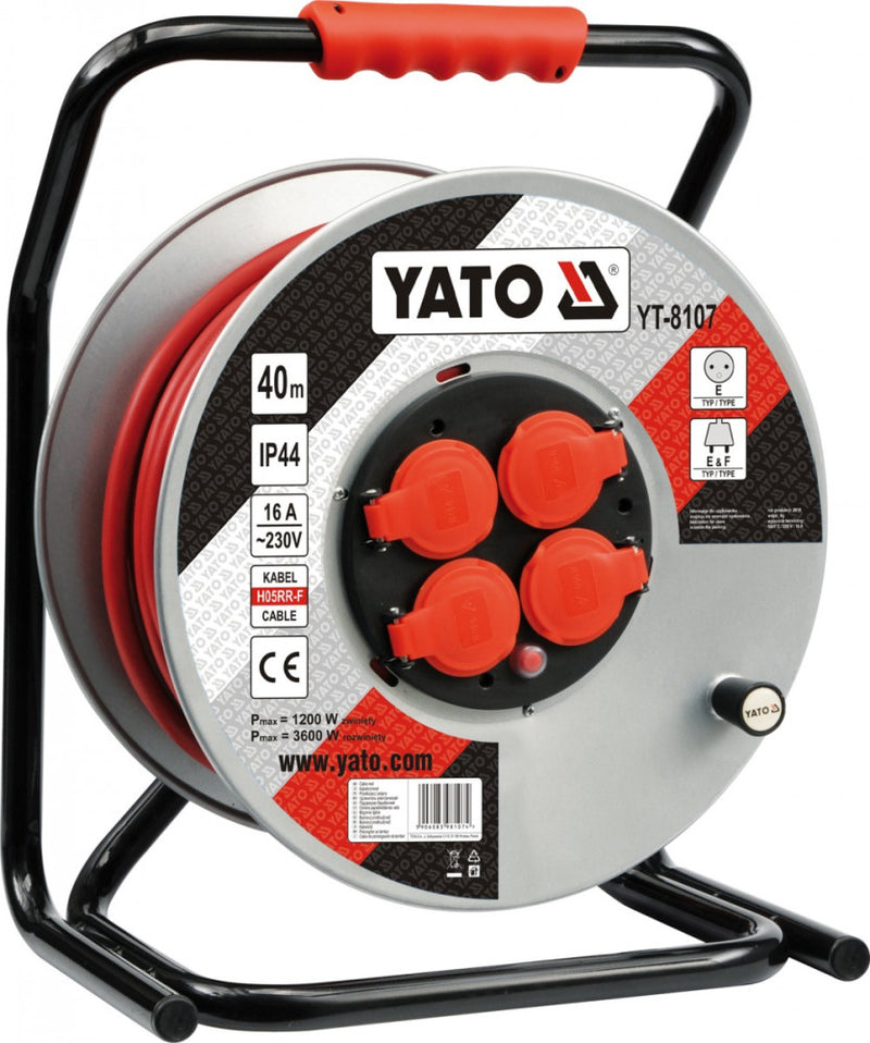 Cable reel 40m 3x2.5mm², power strip, extension cord 16A (YATO YT-8107)