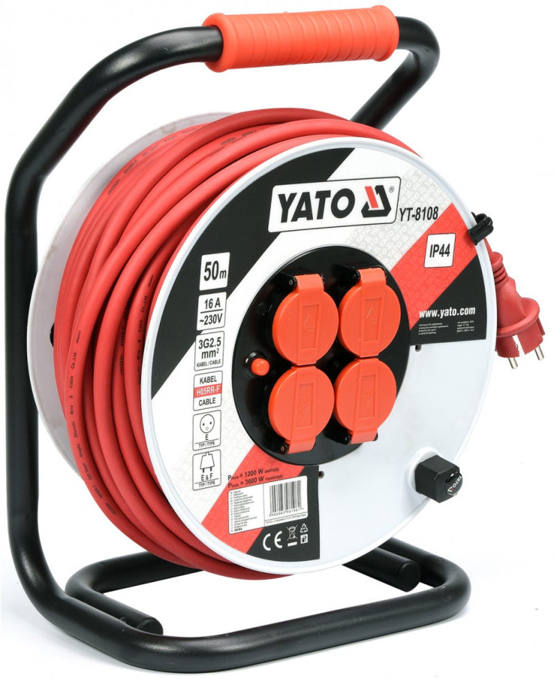 Cable reel 50m 3x2.5mm2, power strip, extension cord 16A (YATO YT-8108)