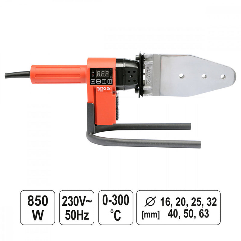 Hegesztő berendezés termoplasztikus csövekhez, Ø16-63mm, 850W/230V (YATO YT-82250)
