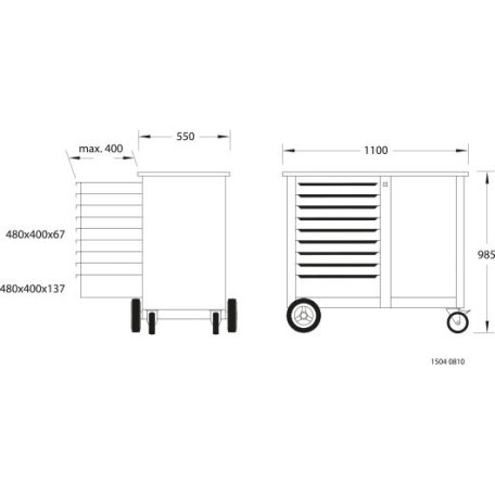 Gurítható munkapad 9 fiókkal 985x1100x550mm (GEDORE 1504 0810)