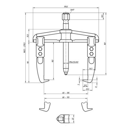 Univerzális csapágylehúzó, 2 kar, 130x100mm (GEDORE 1.06/1A)