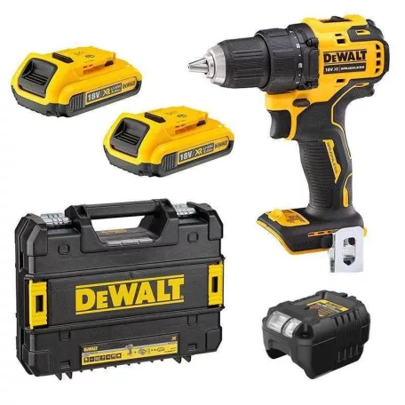 18V XR kompakt kefe nélküli ütvefúró csavarozó akkumulátorral és töltővel TSTAK-ban (DeWALT DCD708D2T-QW) 