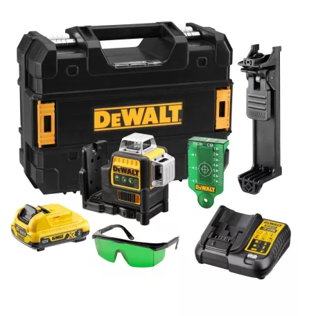 12V/1×2Ah Önszintező 3x360 1080 keresztlézer, töltő, koffer ZÖLD (DeWALT DCE089D1G-QW)