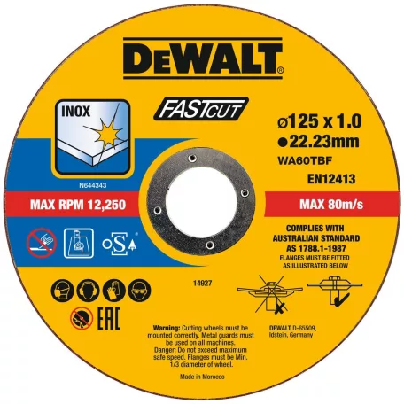 Fast Cut Vágókorong fémre, 125 x 1,0 x 22,23 mm, 100 db (DeWALT DT20540-QZ)