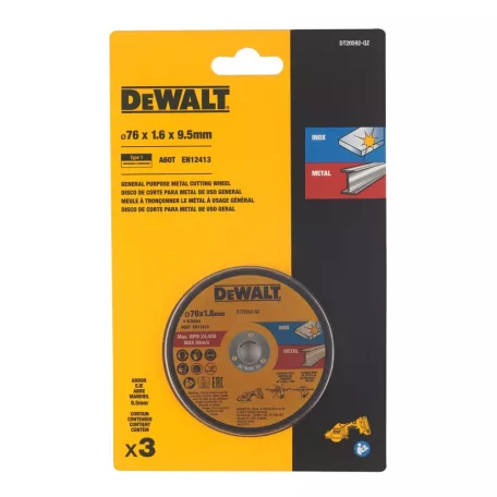 Vágókorong, tárcsa 76x1.6x9.5mm INOX 3db/cs (DeWALT DT20592-QZ)